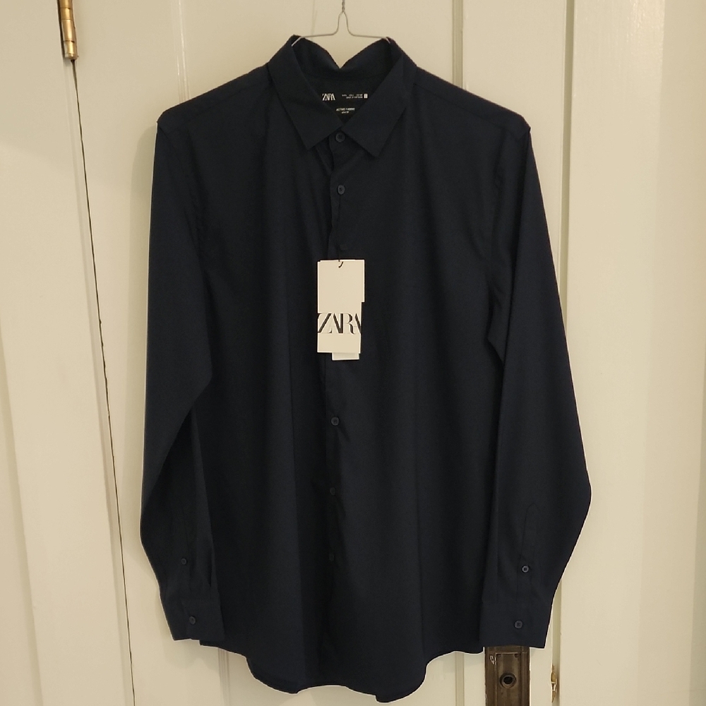 Zara Men's Dark Blue Dress Shirt